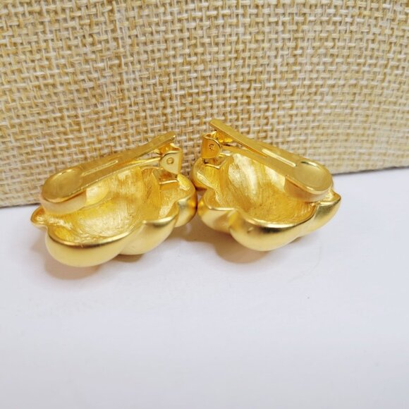 Vtg Kenneth Jay Lane Clip-on Earrings KJL Chunky Brushed Gold Tone - Picture 3 of 5